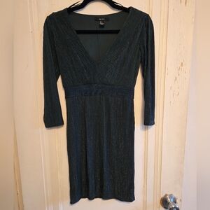 Metallic dark green dress size small from forever 21 with 3/4 length sleeves